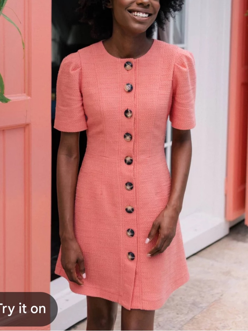 Gal Meets Glam Coral Tweed Classic Button-Front Dress Size 8
